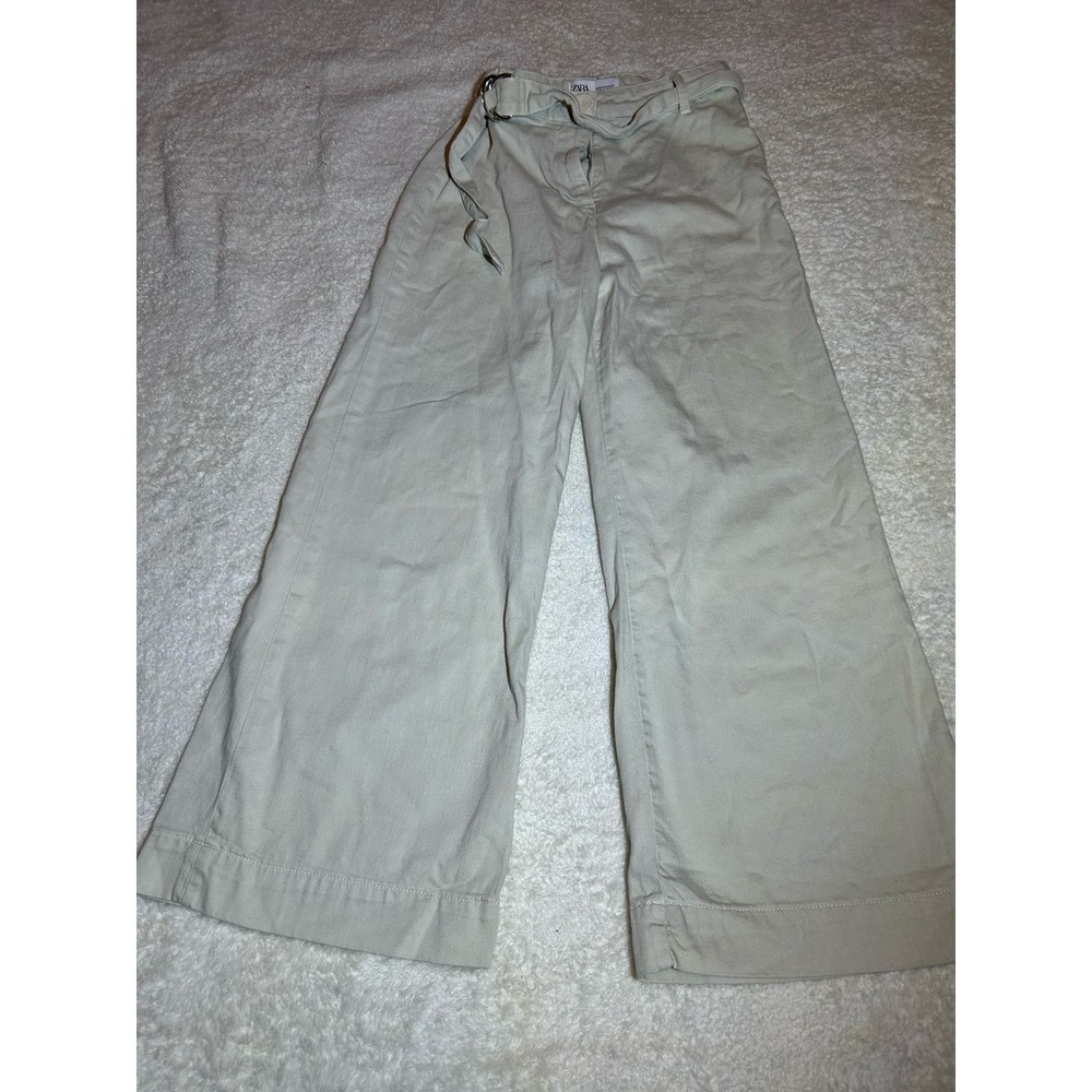 Zara Beige Belted Wide‎ Leg Jean Size 4